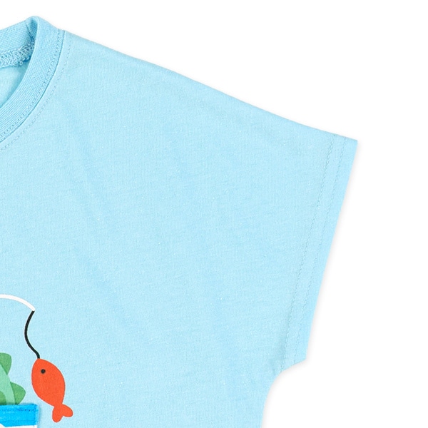 デザインポケット付き恐竜ドロップショルダー半袖Tシャツ