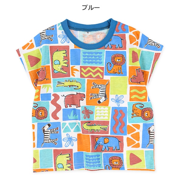 アニマル総柄ドロップショルダー半袖Tシャツ