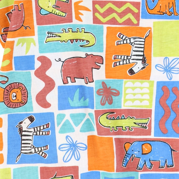 アニマル総柄ドロップショルダー半袖Tシャツ