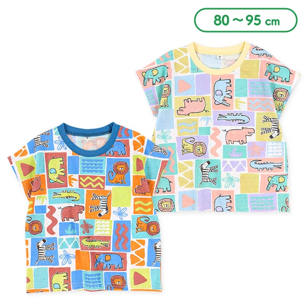 アニマル総柄ドロップショルダー半袖Tシャツ