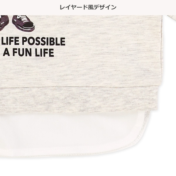 ミニ裏毛レイヤード風くま前後プリントトレーナー