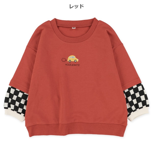 裏毛袖チェックレイヤード風長袖Tシャツ