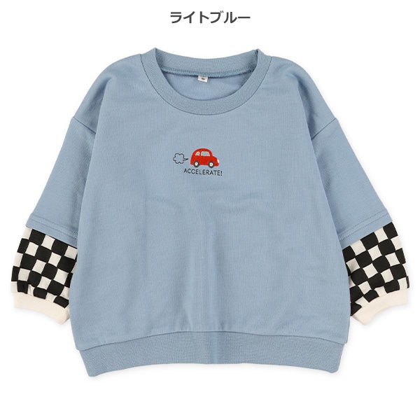 裏毛袖チェックレイヤード風長袖Tシャツ