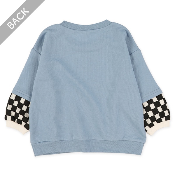 裏毛袖チェックレイヤード風長袖Tシャツ