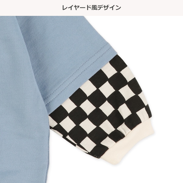 裏毛袖チェックレイヤード風長袖Tシャツ