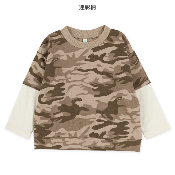 ミニ裏毛総柄レイヤード風長袖Tシャツ