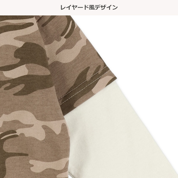 ミニ裏毛総柄レイヤード風長袖Tシャツ