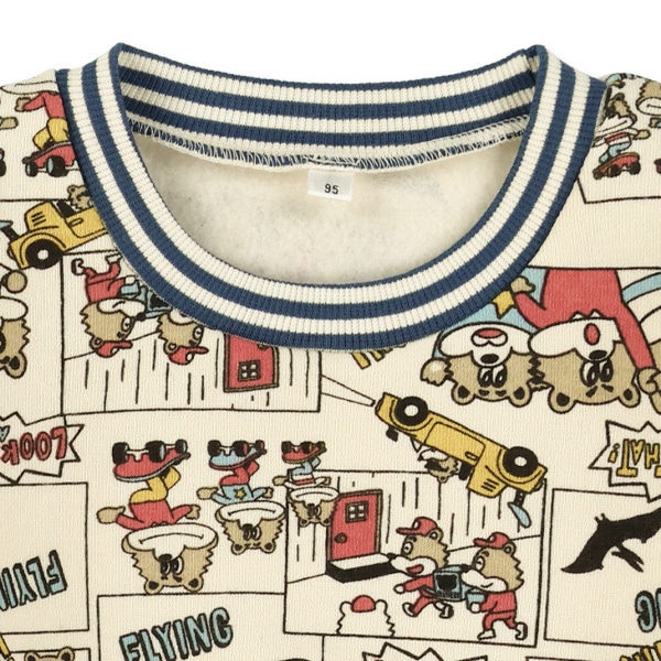 裏起毛くまアメコミ総柄トレーナー