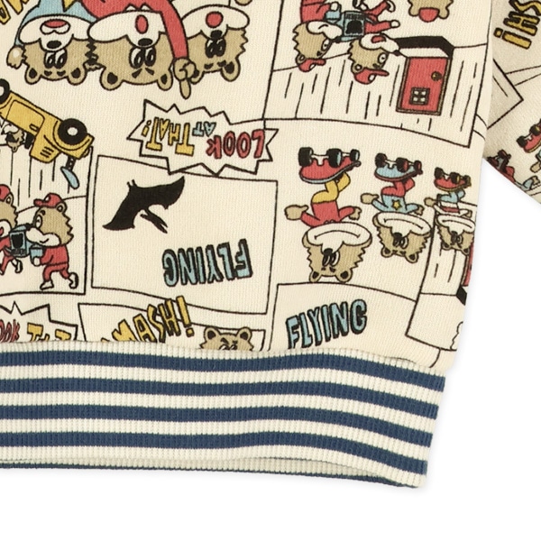 裏起毛くまアメコミ総柄トレーナー