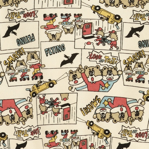 裏起毛くまアメコミ総柄トレーナー