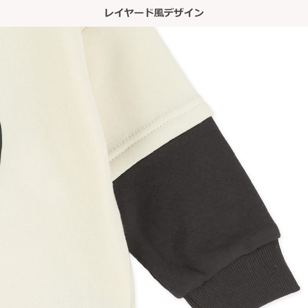 裏起毛袖レイヤード風トレーナー