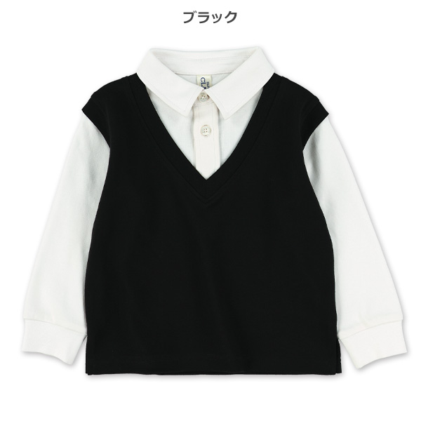 ベスト切り替え風長袖ポロシャツ