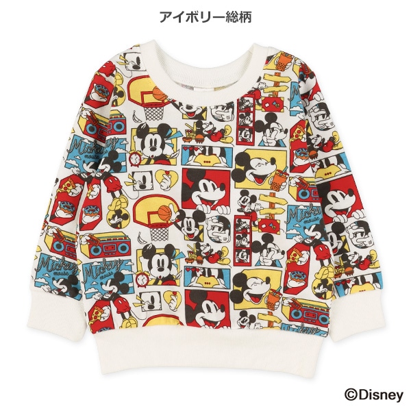 裏毛総柄・ハグプリント薄手トレーナー（ミッキーマウス）