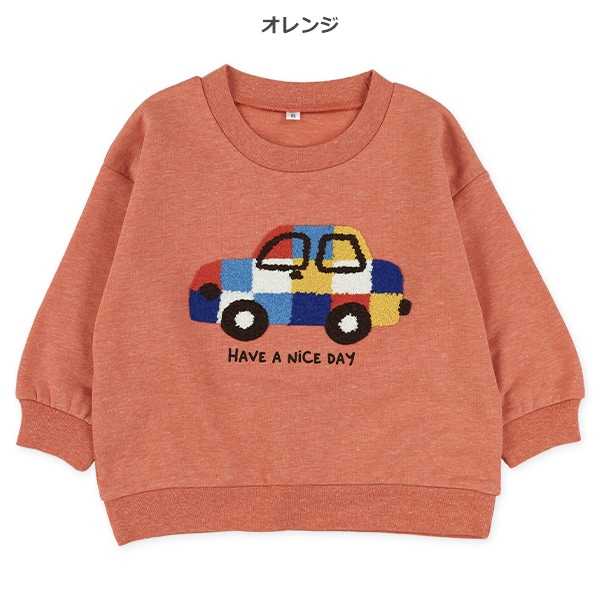 裏毛ブロックくるまサガラ刺繍薄手トレーナー