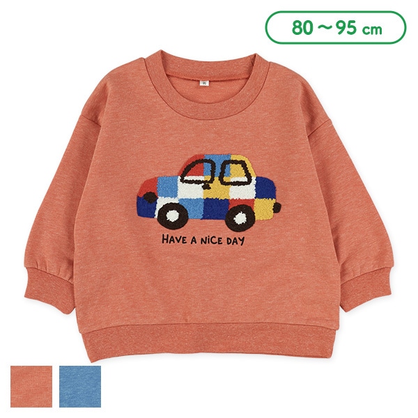 裏毛ブロックくるまサガラ刺繍薄手トレーナー