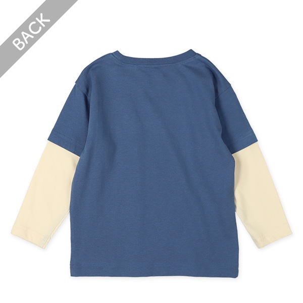 袖レイヤード風胸ポケット付き長袖Tシャツ（ブラック・ベージュ・グリーン・ブルー）
