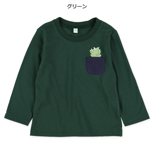 アニマルプリントポケット付き長袖Tシャツ