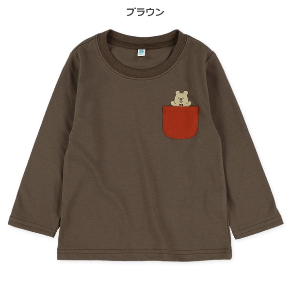 アニマルプリントポケット付き長袖Tシャツ
