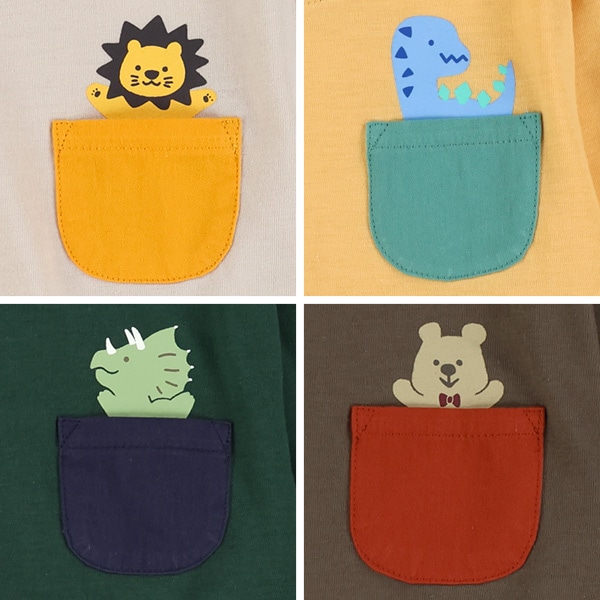 アニマルプリントポケット付き長袖Tシャツ