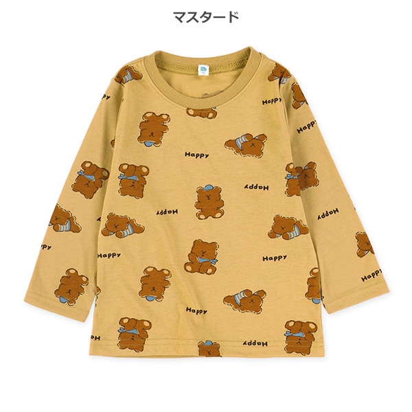 くまロゴ総柄プリント長袖Tシャツ