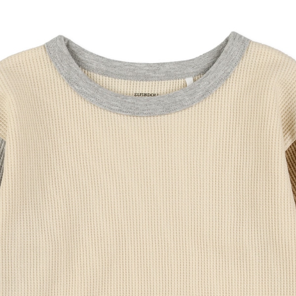 ワッフル袖配色長袖Tシャツ