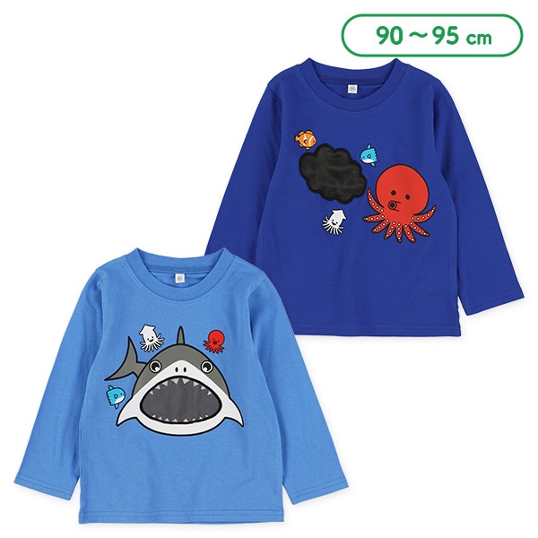 タコ・サメプリント長袖Tシャツ