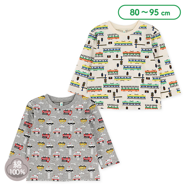 くるま・電車総柄長袖Tシャツ