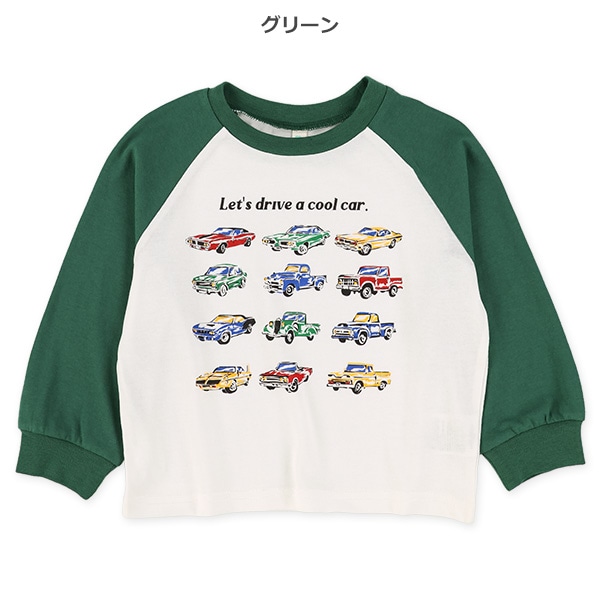 くるまプリントラグラン長袖Tシャツ