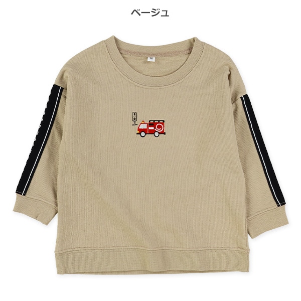 裏毛のりもの刺繍袖プリント薄手トレーナー