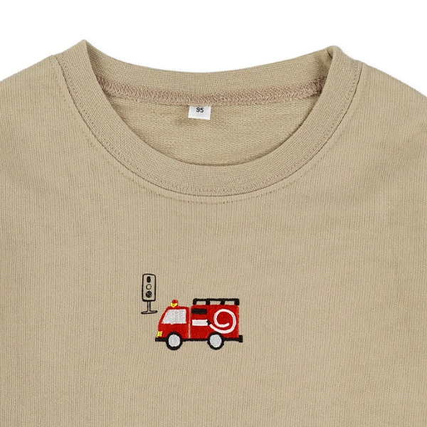 裏毛のりもの刺繍袖プリント薄手トレーナー