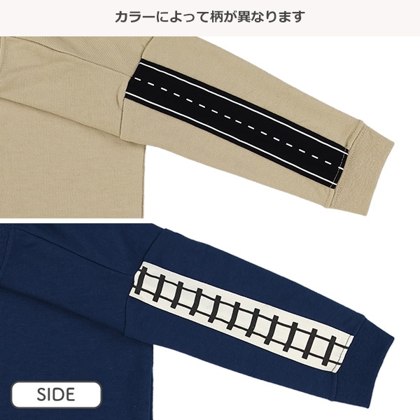 裏毛のりもの刺繍袖プリント薄手トレーナー