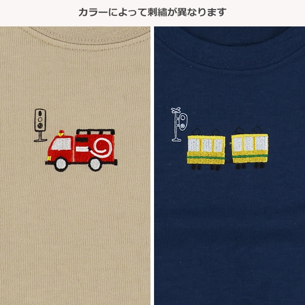 裏毛のりもの刺繍袖プリント薄手トレーナー