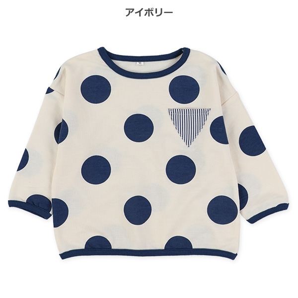 ミニ裏毛ポケット付きドット柄長袖Tシャツ