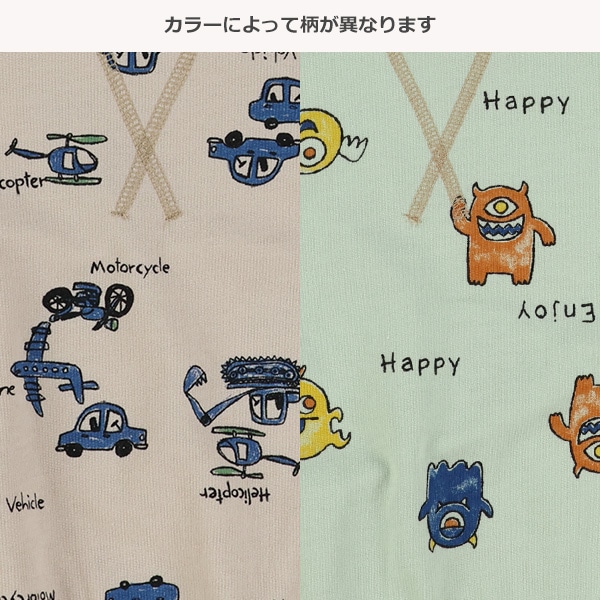 裏毛のりもの・モンスター総柄薄手トレーナー