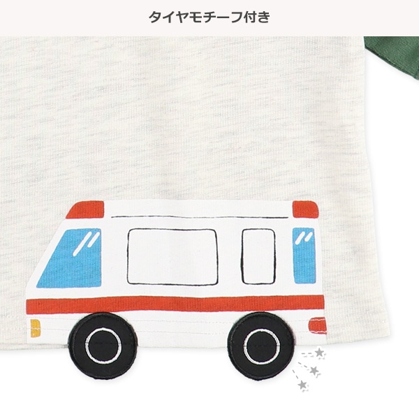 裏毛袖配色はたらくくるまモチーフ付き長袖Tシャツ