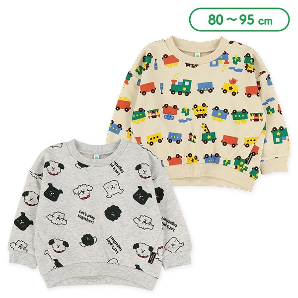 裏毛汽車・いぬ総柄トレーナー