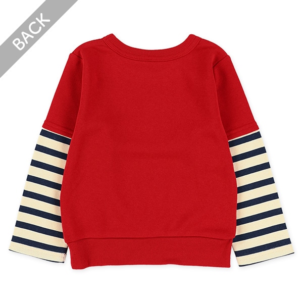 裏毛袖ボーダーレイヤード風トレーナー