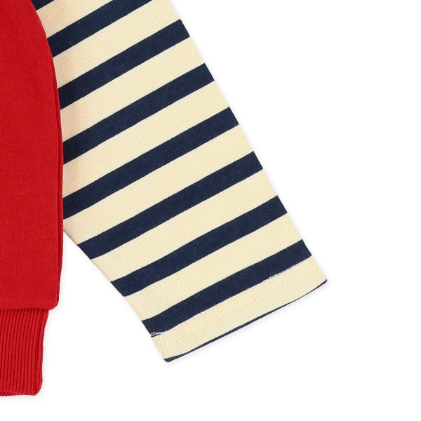 裏毛袖ボーダーレイヤード風トレーナー