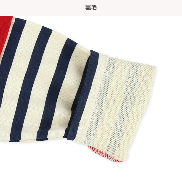 裏毛袖ボーダーレイヤード風トレーナー