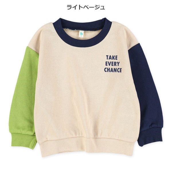 裏毛配色胸プリントトレーナー