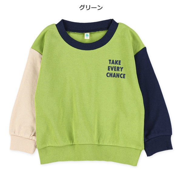 裏毛配色胸プリントトレーナー