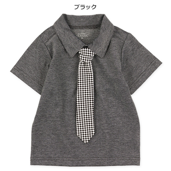 チェック柄ネクタイ付き半袖ポロシャツ