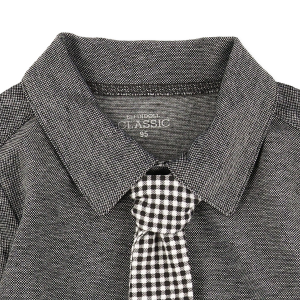 チェック柄ネクタイ付き半袖ポロシャツ