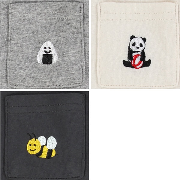 ポケット刺繍長袖Tシャツ（パンダ・おにぎり・ミツバチ）