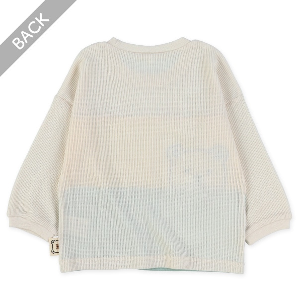 ワッフルくまアップリケ切り替え長袖Tシャツ