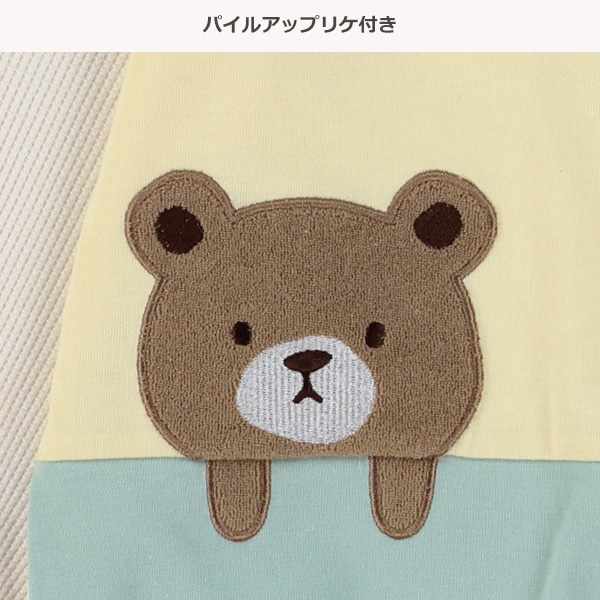 ワッフルくまアップリケ切り替え長袖Tシャツ