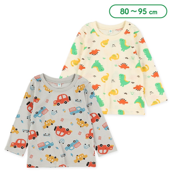 恐竜・くるまカラフル長袖Tシャツ