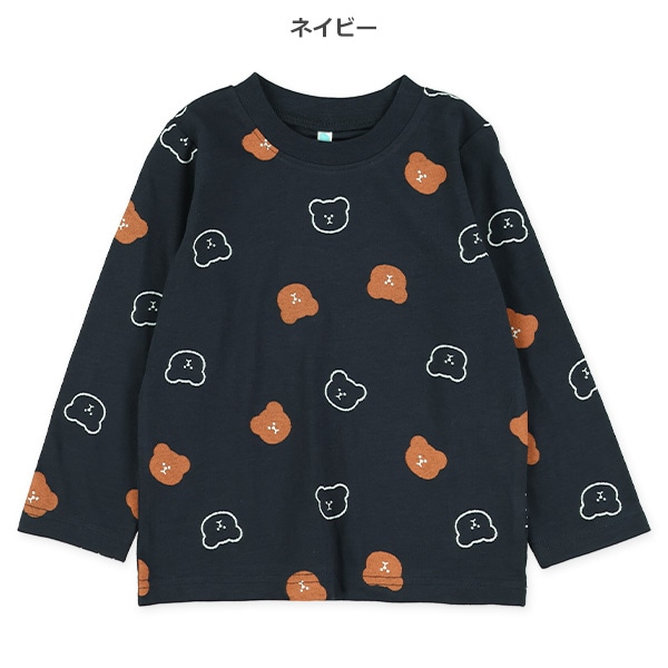 くま総柄長袖Tシャツ