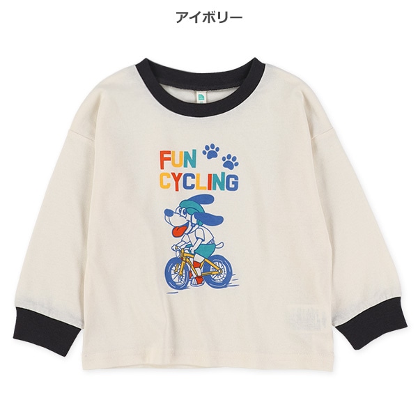 いぬ自転車プリント長袖Tシャツ
