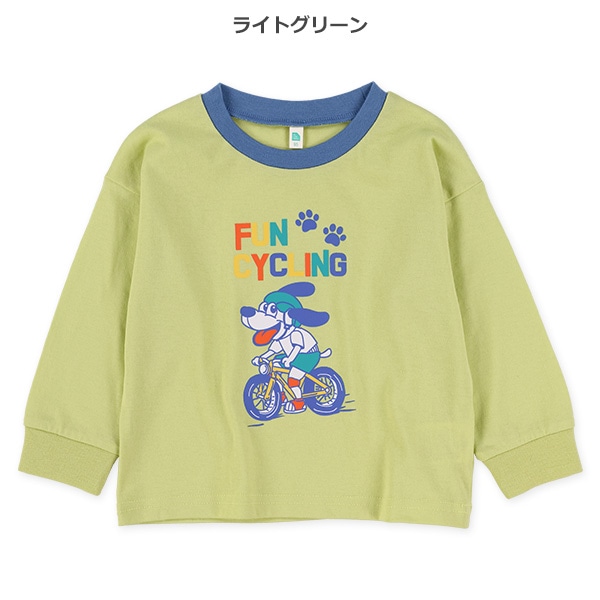 いぬ自転車プリント長袖Tシャツ